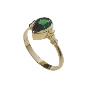Γυναικείο δαχτυλίδι σε κίτρινο χρυσό Κ14 με πράσινο ζιργκόν